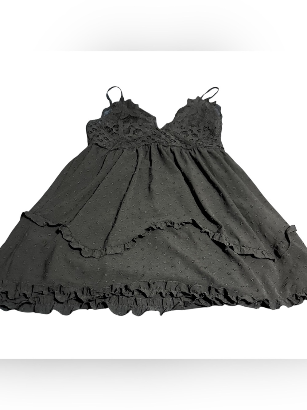 Rue+ ~Babydoll Mini Dress ~Black ~Lace on Bodice ~Ruffles on Skirt ~Smocked Back - Picture 5 of 8